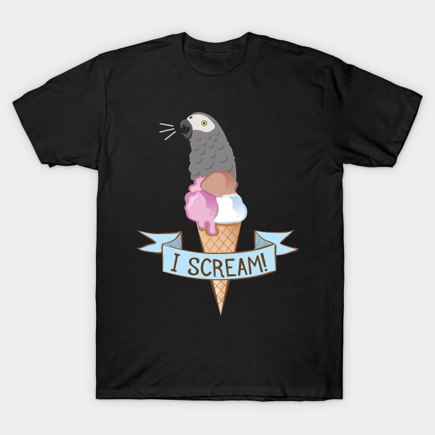 Congo African Grey Ice Cream Parrot T-Shirt by Einstein Parrot